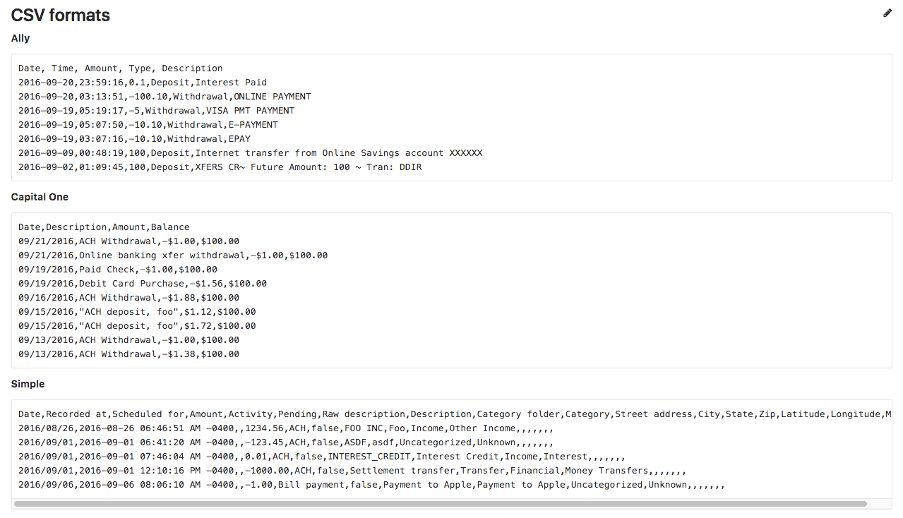 CSV formats