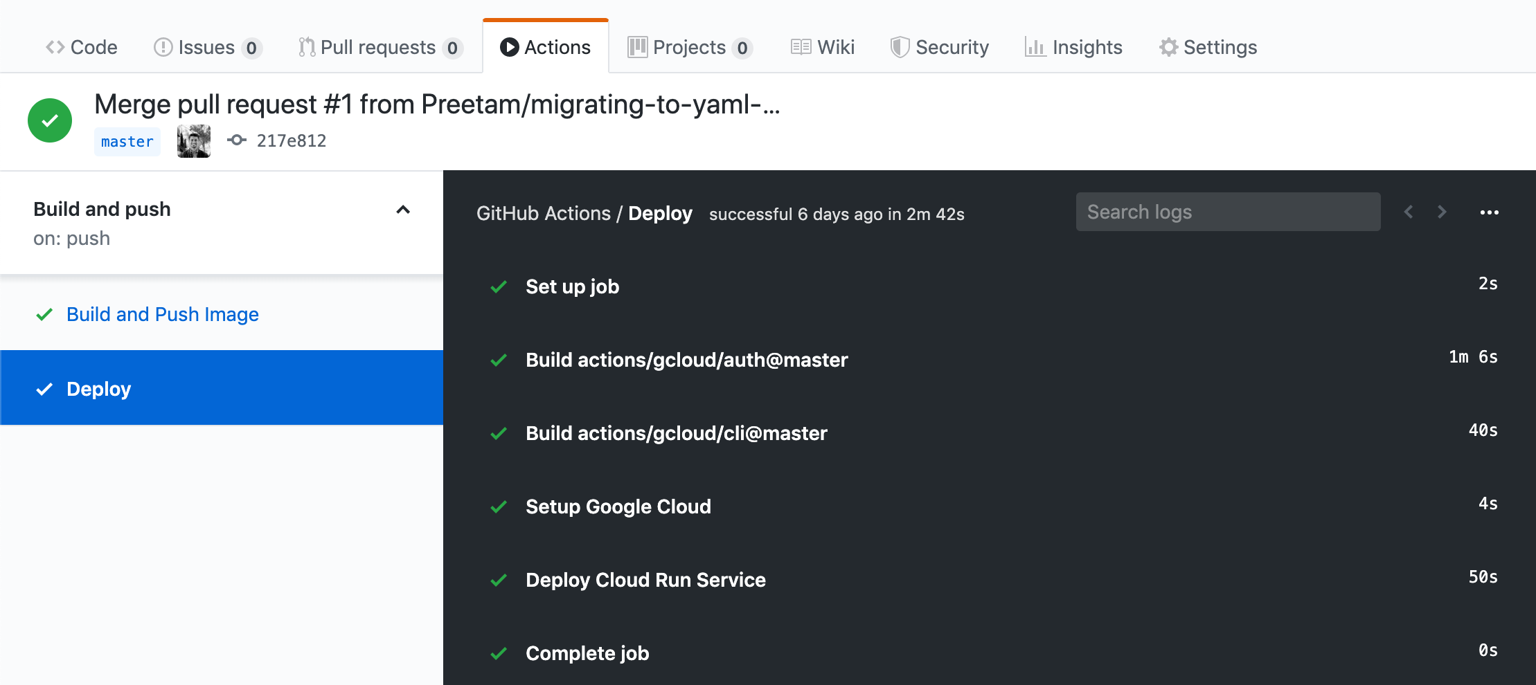 GitHub Actions screenshot